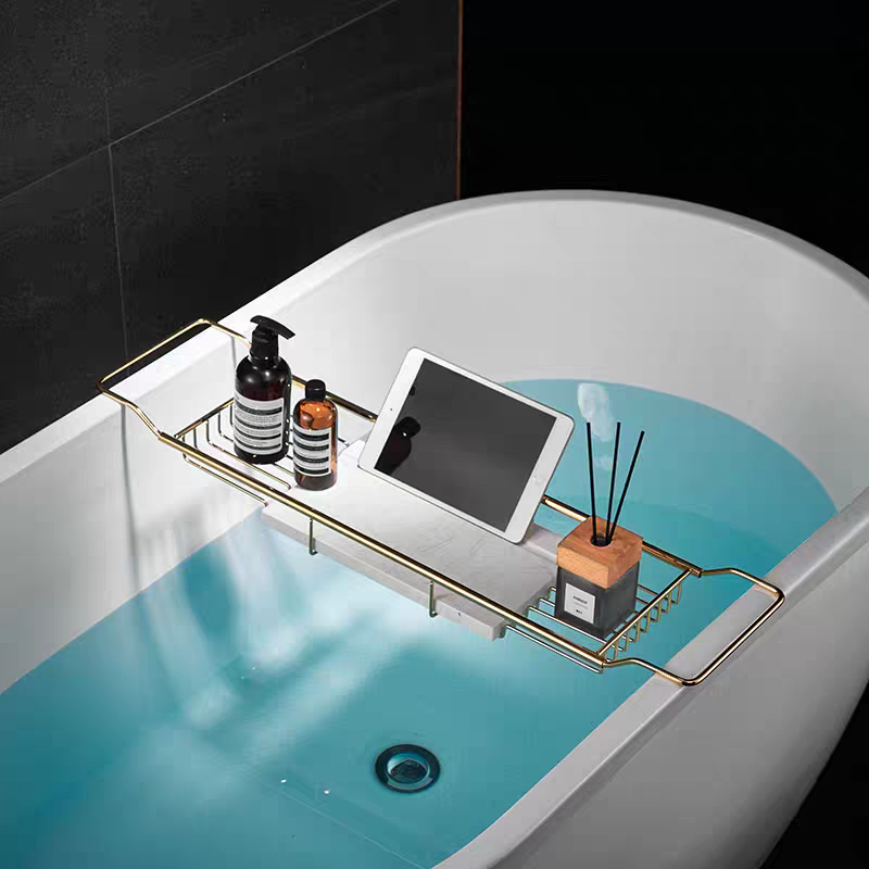 Tatakan bathtub tray nampan kamar mandi gold marble adjustable stainless ceramic