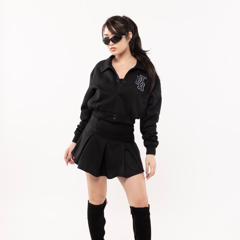 First Time Round - Crop Varsity - Black