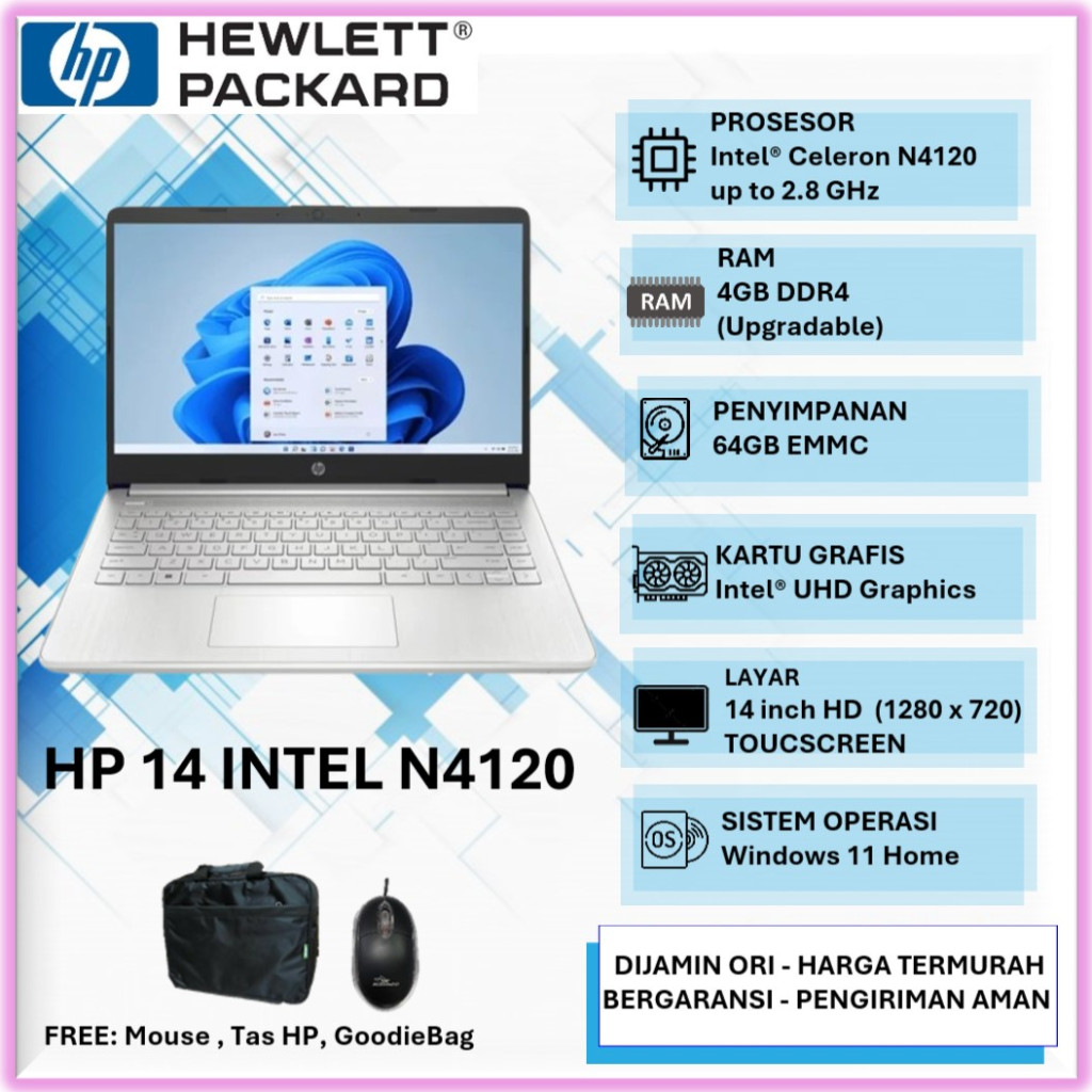 Laptop Toucscreen Murah Hp 14 N4120 8GB 64GB