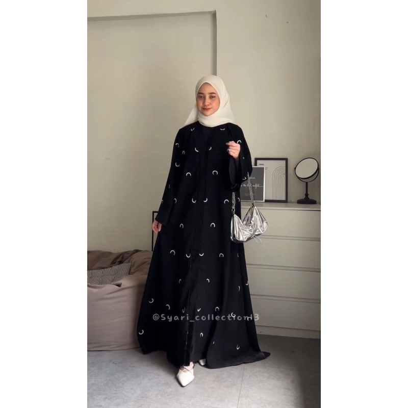 rembulan abaya jetblack outher set pasmina