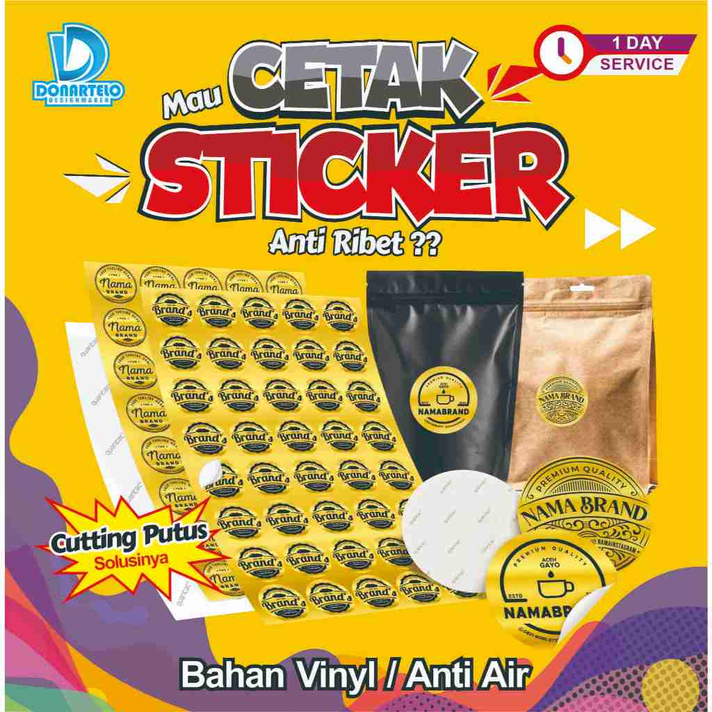 Cetak Sticker Label A3+ Cutting Stiker Vinyl Glossy Sticker Cutting Custom Stiker Label Kemasan Maka