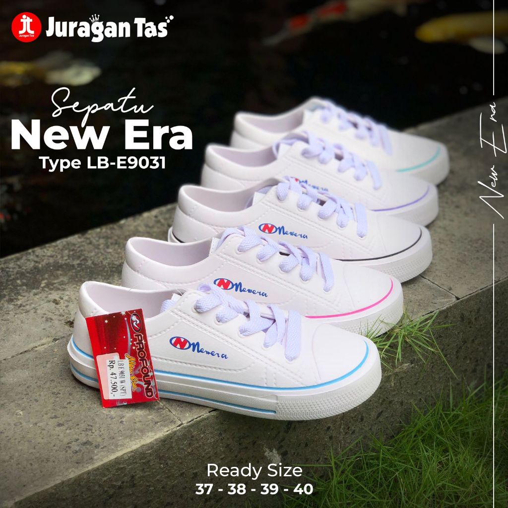 SEPATU KARET PUTIH TALI NEW ERA SEPATU KETS CEWEK KARET SHOES