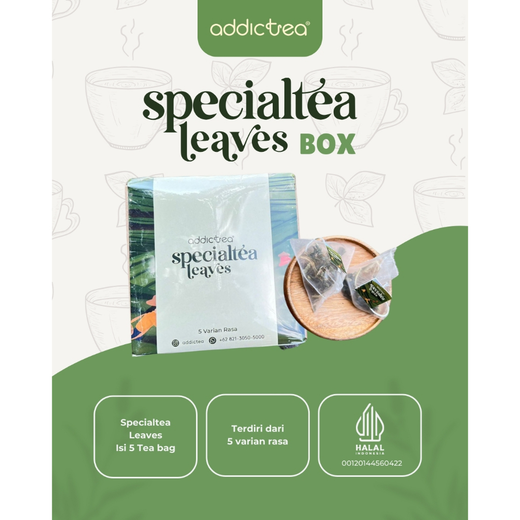 

Addictea Special Tea Leaves Box | Isi mix 5 teabag dengan 5 varian rasa