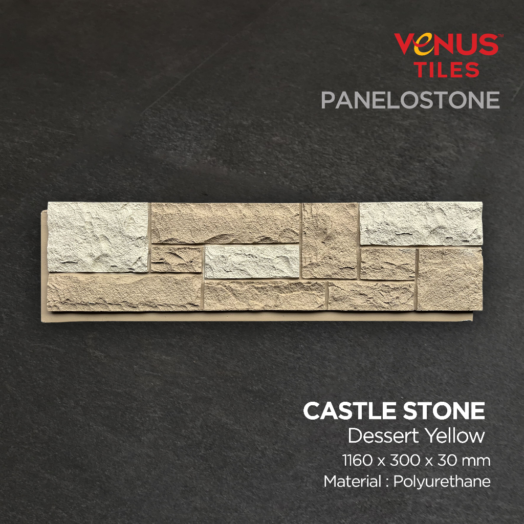 PU STONE WALL PANEL MOTIF BATU VENUS CASTLE STONE DESSERT YELLOW 116 X 30 CM - VENUS TILES