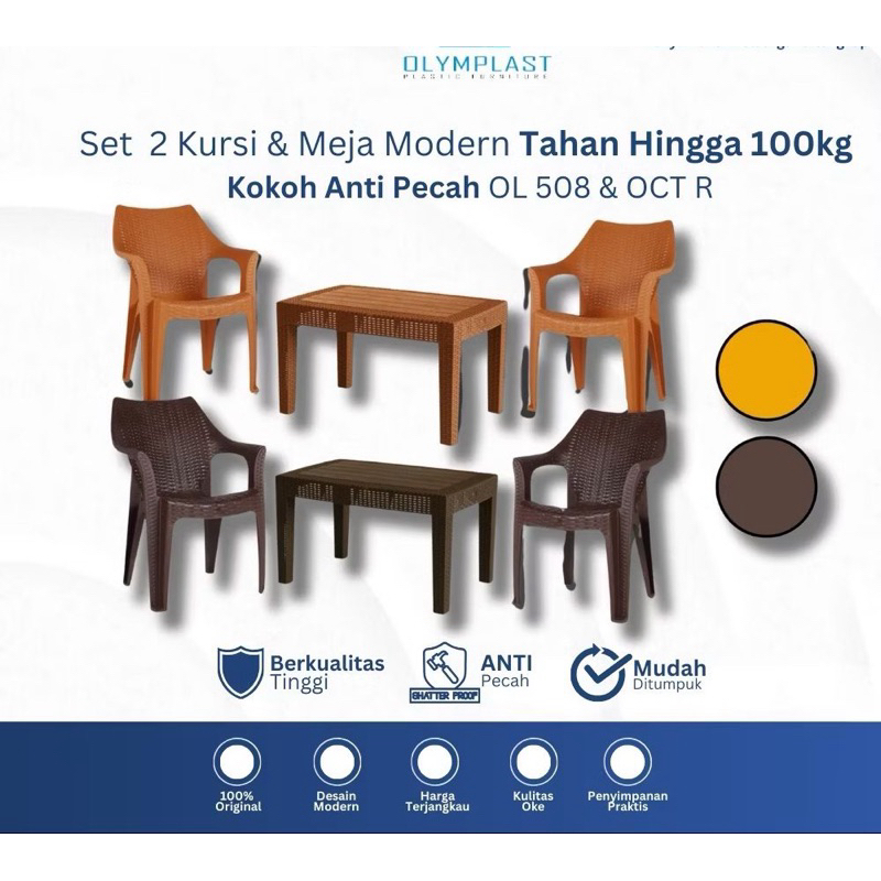 OLYMPLAST MEJA OST PANJANG SET KURSI OL 508 MEJA KURSI TERAS PLASTIK 1 SET MEJA PANJANG OST