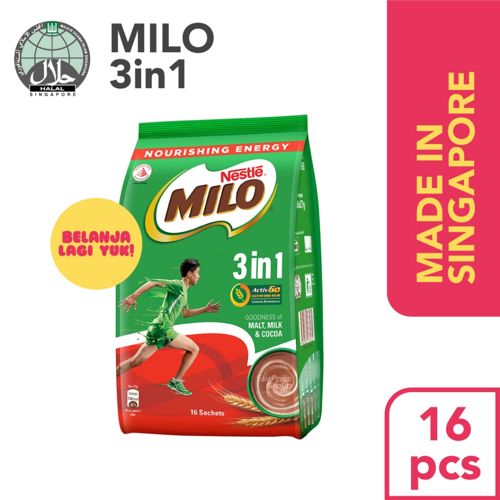 

NESTLE MILO 3in1 SINGAPORE Susu Bubuk Coklat Original Singapura bukan MILO Malaysia (16pcs)