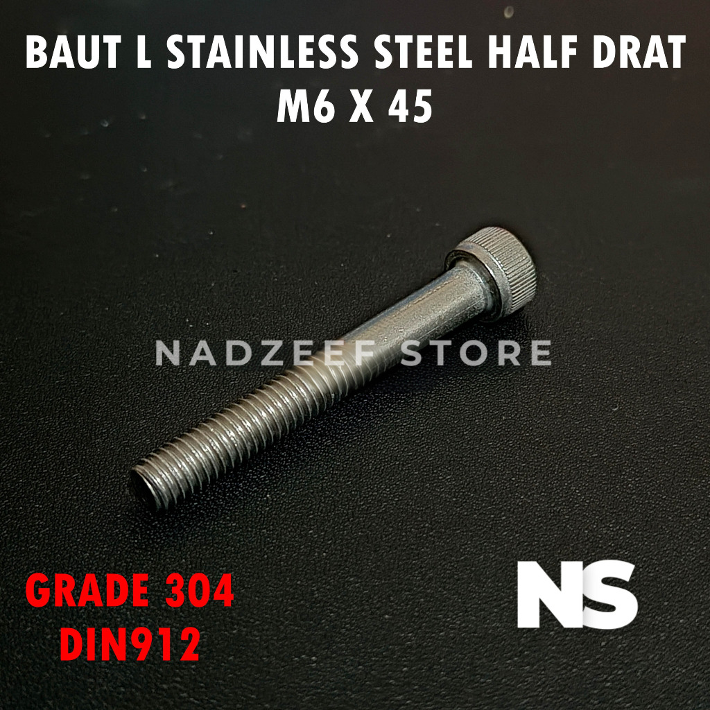 Baut L Stainless Steel M6 X 45 M6X45 Half Drat