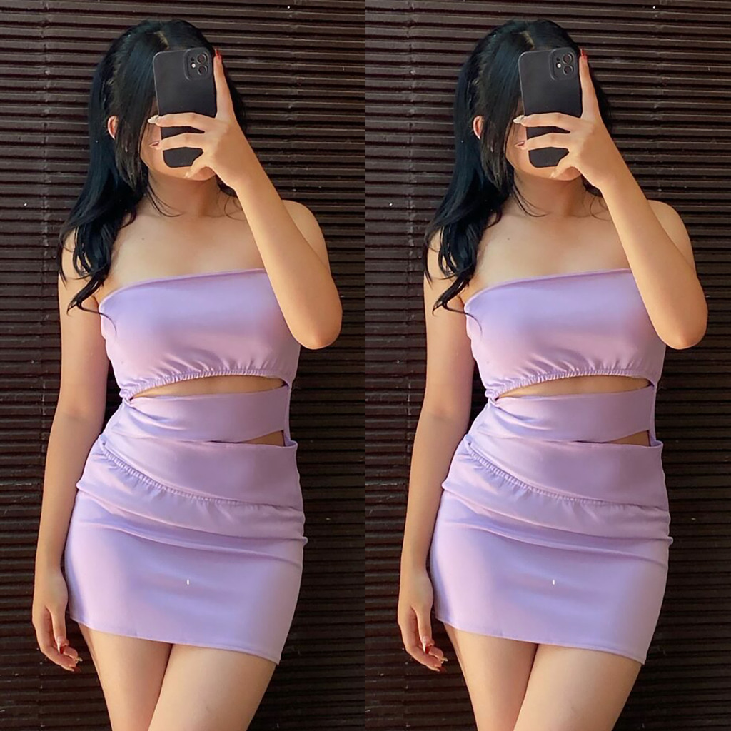 2086 Dress Wanita Sexy Warna Lilac - Gaun Pendek Wanita pendek Model Unik Imlek Chinese Newyear Nata