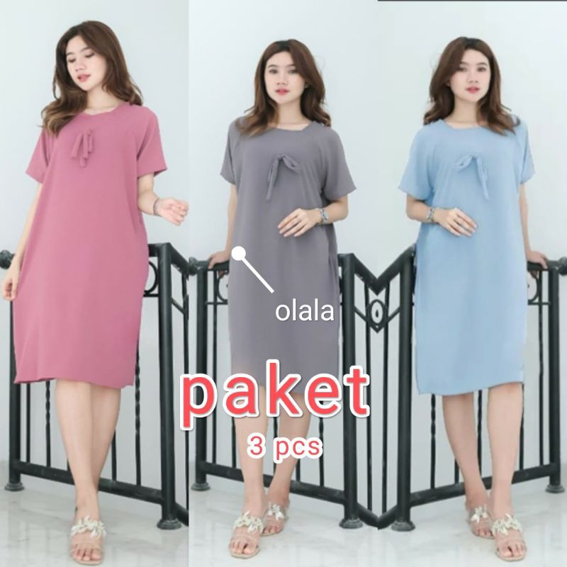 Paket Usaha 3Pcs Daster Crinkle Airflow // Daster Pita Crinkle Airflow Premium Polos Kekinian // Hom