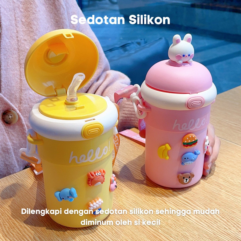 Botol Minum Kaca Botol Minum Anak Karakter Lucu Tumbler Vacumm Flask Nice 500ml BPA FREE