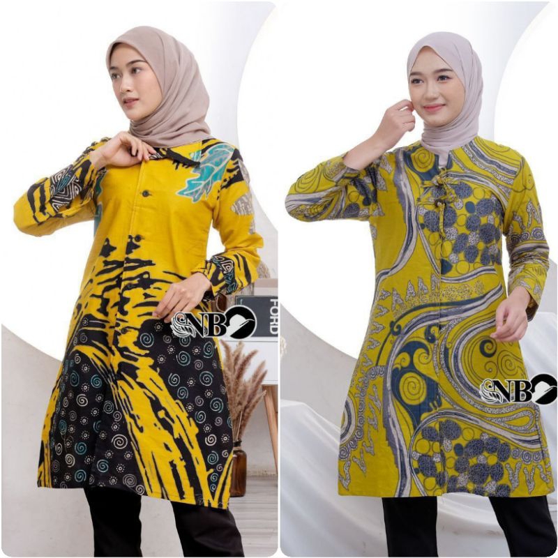 Atasan Tunik Kantor | Tunik Kancing | Tunik Batik Modern | Batik Tunik Wanita