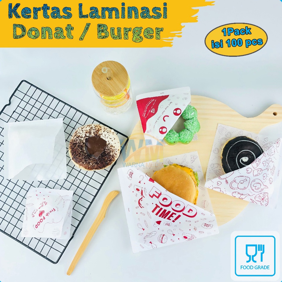 DISKON isi 1pcs Kertas Donat Laminasi  Kertas Burger Laminasi  Kertas Donat Alas  Burger Wrap  Alas 