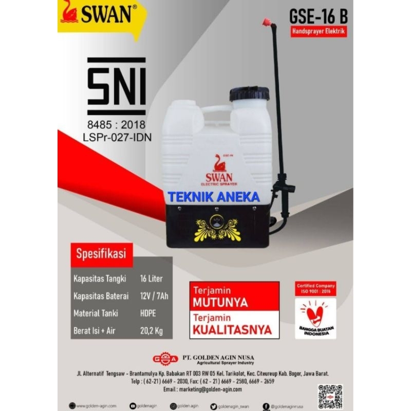 SWAN GSE16B HITAM SPRAYER HAMA ELEKTRIK SEMPROTAN HAMA 16 LITER GSE 16B