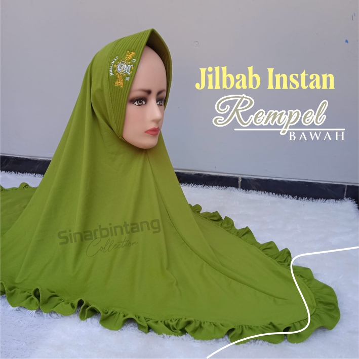 hijab instan bergo hijau muslimat bordir 1 logo model rempel bawah / oval bordir