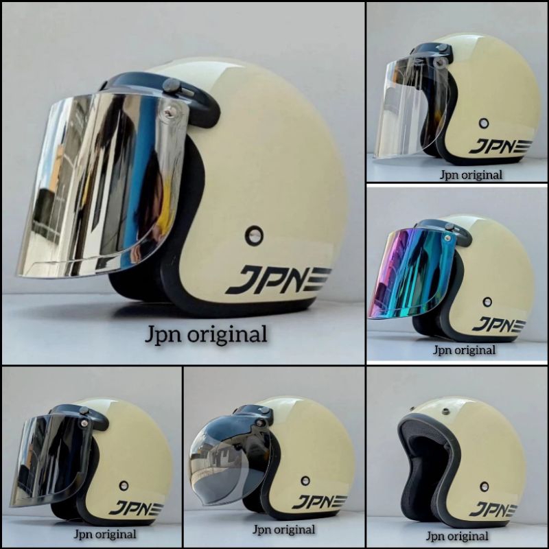 helm jpn retro arc dewasa warna cream glossy original