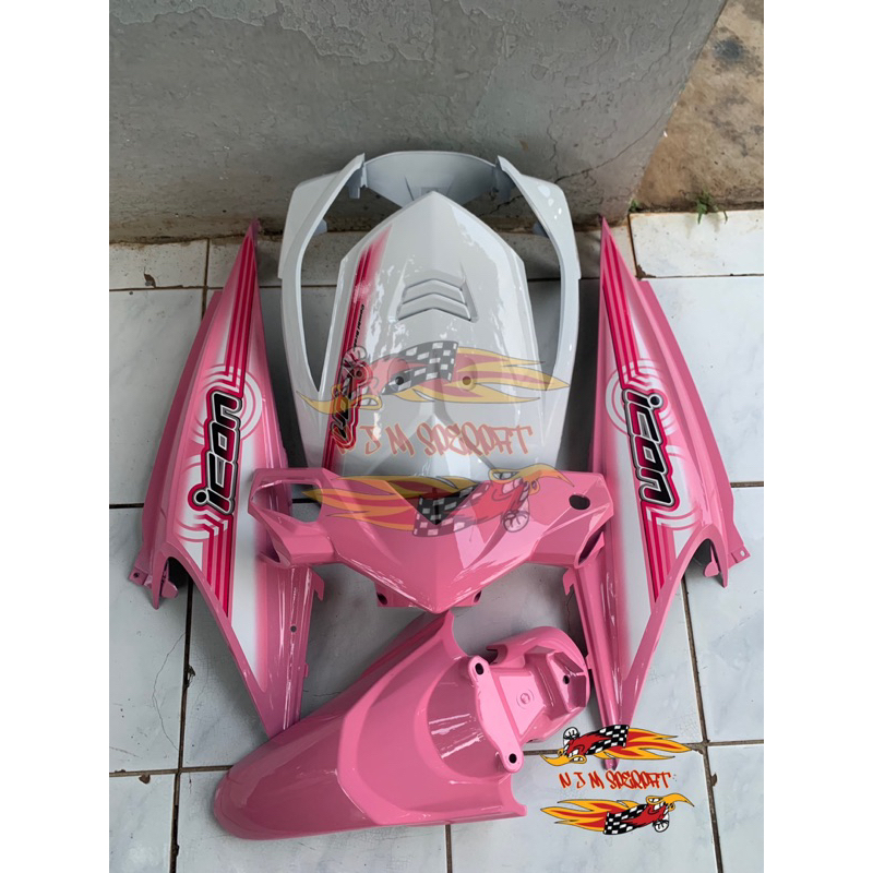 Cover full body halus honda beat karbu warna pink pastel + striping icon cyber