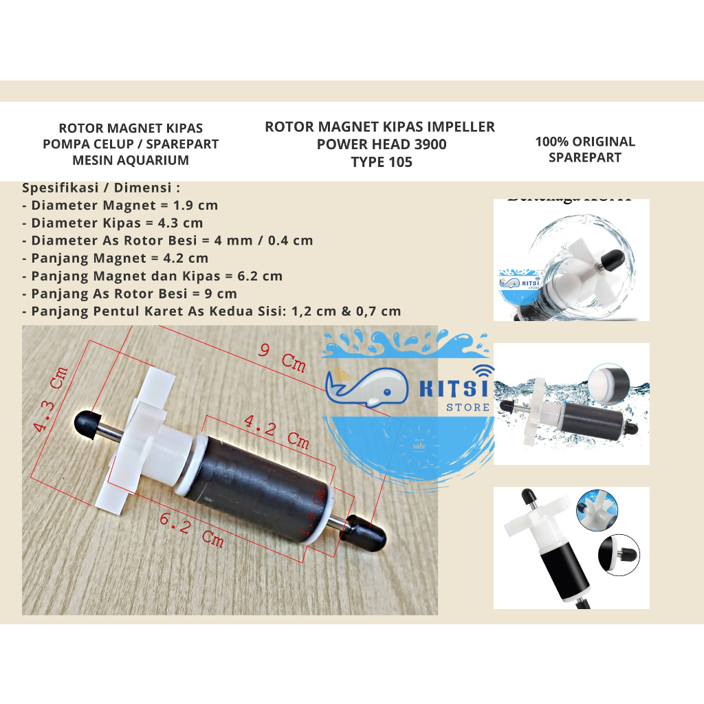NS 105 / ROTOR MAGNET KIPAS IMPELLER SPAREPART POMPA CELUP AQUARIUM PH 3900 SPAREPART ROTOR TYPE 105