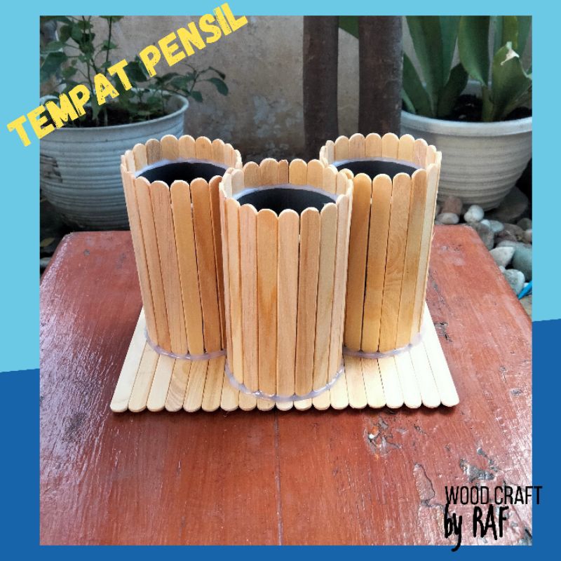 

kerajinan stik es cream tempat pensil 3 tabung