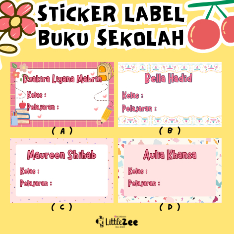 STICKER LABEL BUKU SEKOLAH / STICKER NAMA / STICKER BUKU / STICKER NAMA TEMA PINK / STICKER NAMA ANA