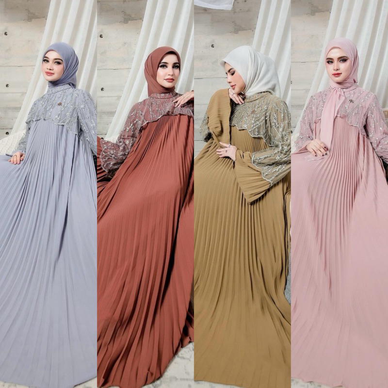 DRESS SHELLA SAUKIA BROKAT PLISKET ORIGINAL