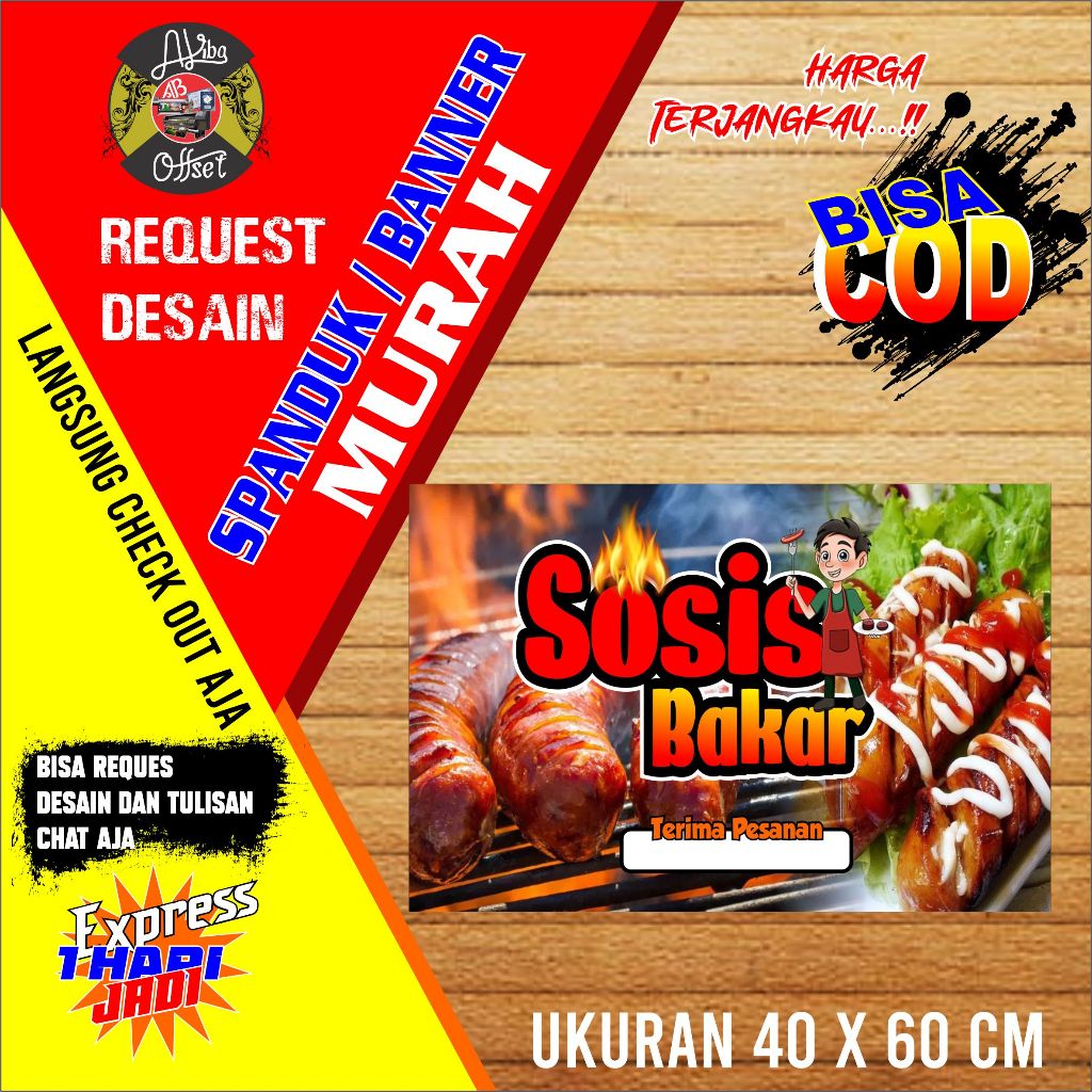 SPANDUK BANNER SOSIS BAKAR 12 UKURAN 40X60CM