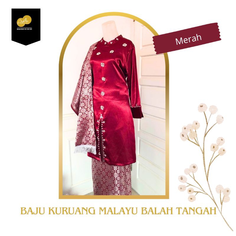 Baju Kuruang Malayu Balah Tangah dengan Detail Payet Cantik Berbahan dasar Saten Bridal.Baju Kurung 