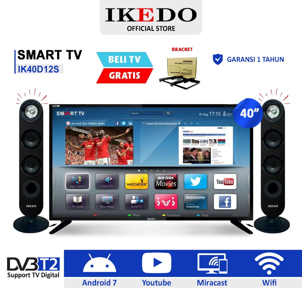 (GRATIS PACKING KAYU) Smart TV 40 INCH Android TV IKEDO IK-40D12S FULL HD DISPLAY MURAH TERBARU