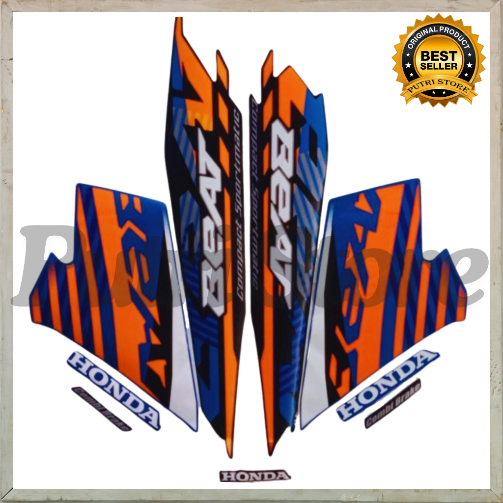 STIKER STRIPING HONDA BEAT NEW 2021 ORANGE BIRU FULL STIKER LIS BODY MOTOR BEAT NEW 2021 STANDAR