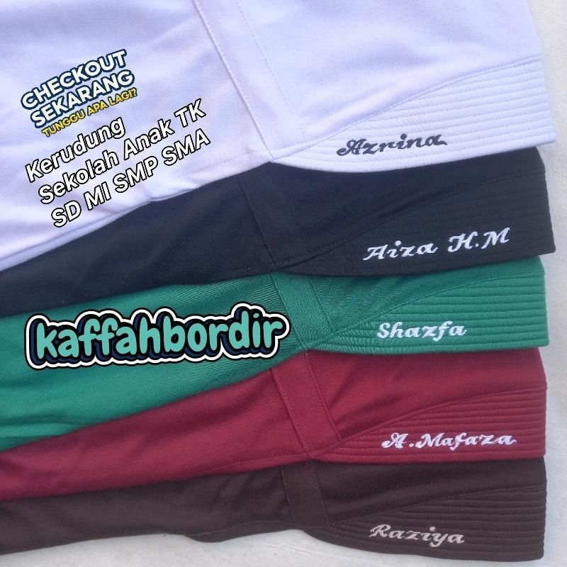 Hijab / Jilbab Sekolah Bordir Nama / Kerudung Rabbani Serut Instan Ukuran TK SD MI SMP SMA