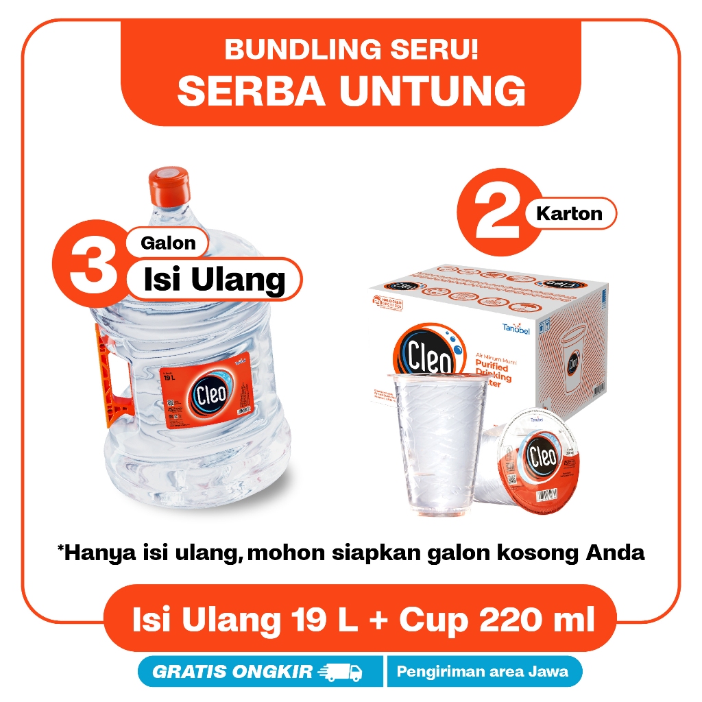 

Cleo Air Murni 3 Galon 19L REFILL + Cup 220ml 2 karton