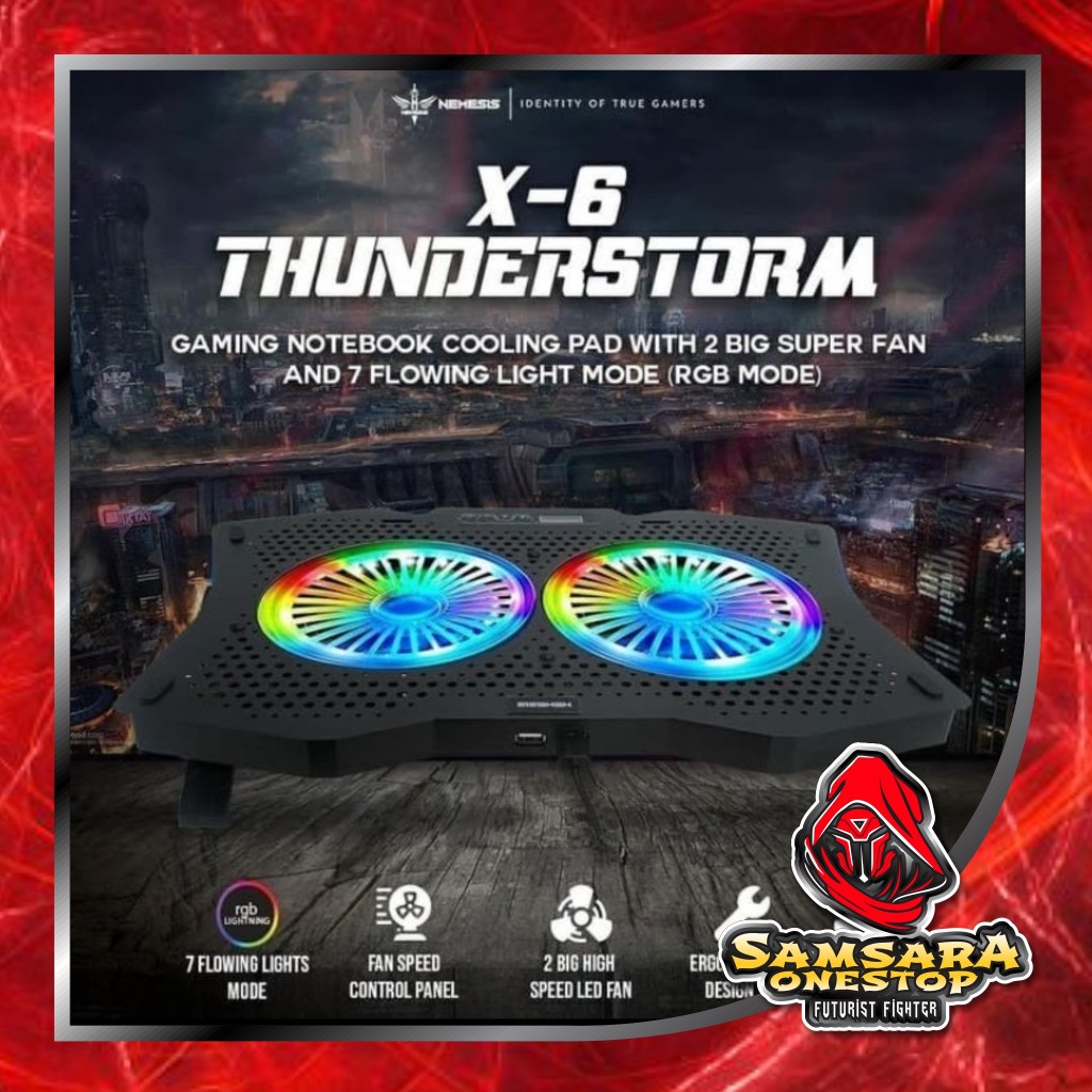 Cooling Pad Notebook Gaming Nyk X-6 Thunderstorm rgb 2 fan - Coolingpad Nyk Nemesis x6 - Cooler Pad