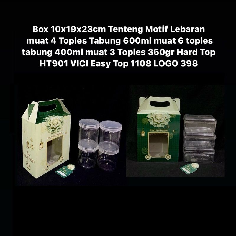 

( 5 pcs ) Box Jinjing Hampers Lebaran Kardus Tenteng 10x19x23 cm Muat 4 Toples Tabung 600ml