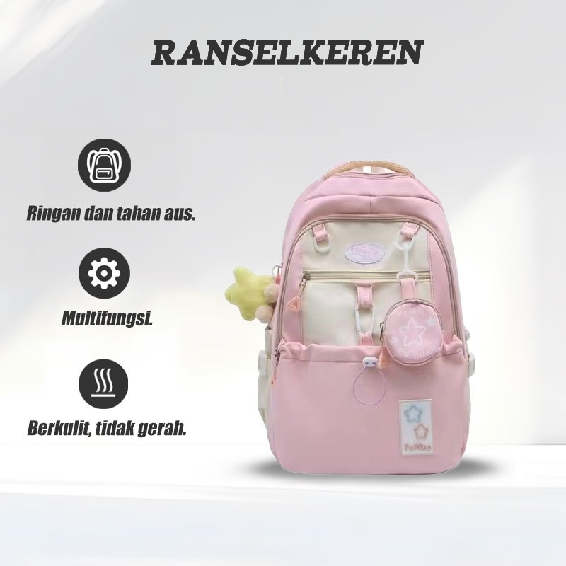 Tas Sekolah ins Wanita lucu Tas Ransel Serut Siswa Perempuan volume tinggi tas Bahu Kapasitas Besar 