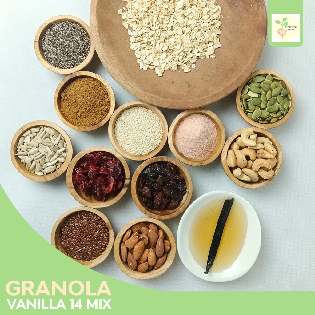 

Ay00! SUPER GRANOLA 500GR - VANILLA 14 MIX Rolled Oat, Almond, Cranberry, Cashew, Pumpkin seed,