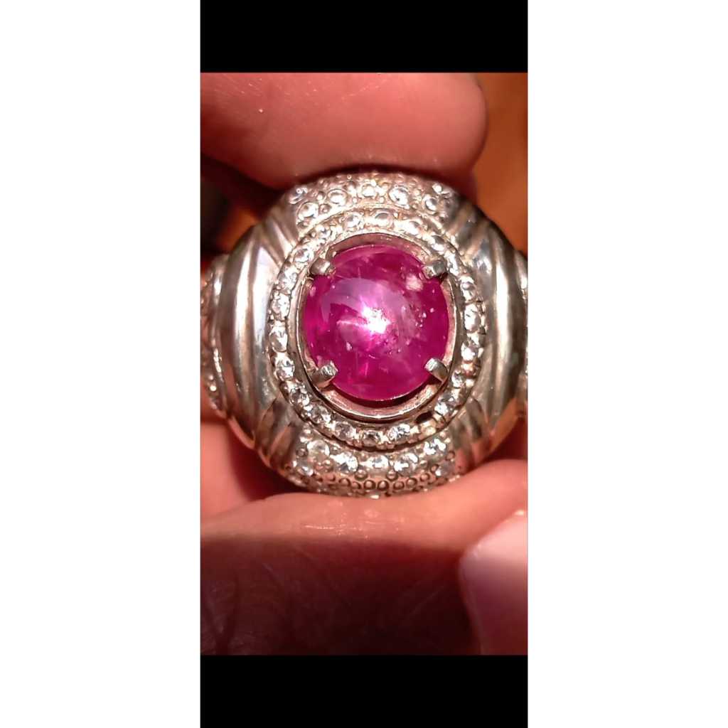 Merah Ruby Burma Merona Star Ring Perak