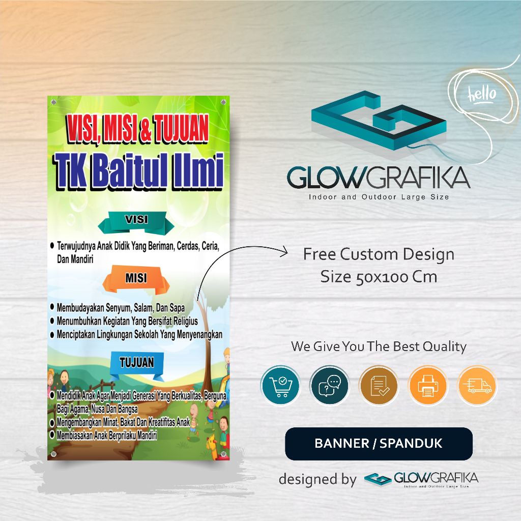 Cetak Spanduk Banner Visi Misi & Tujuan Sekolah Custom Nama