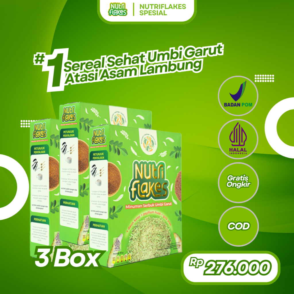 

Paket Hemat Nutriflakes 3 Box - Sereal Umbi Garut Solusi Asam Lambung, Maag dan Gerd