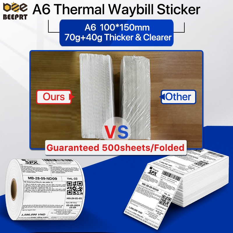 

Thermal Label A6-500 Stack / Roll 350 Ukuran Kertas Resi 100x150mm , Kertas Waybill , Kertas BEEPRT Resi