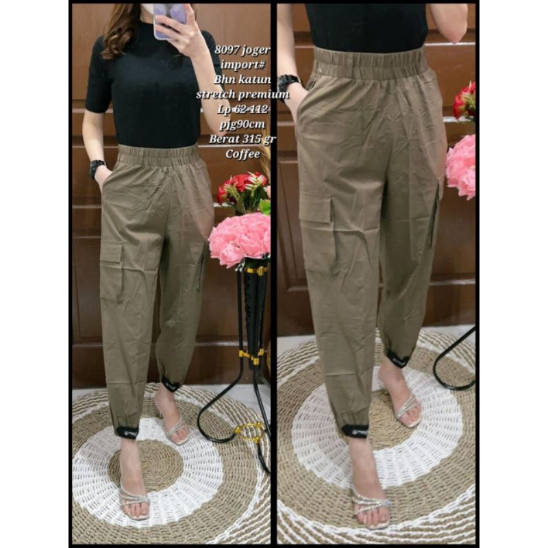 8097 Celana Joger Wanita Import Katun Stretch Korean Style