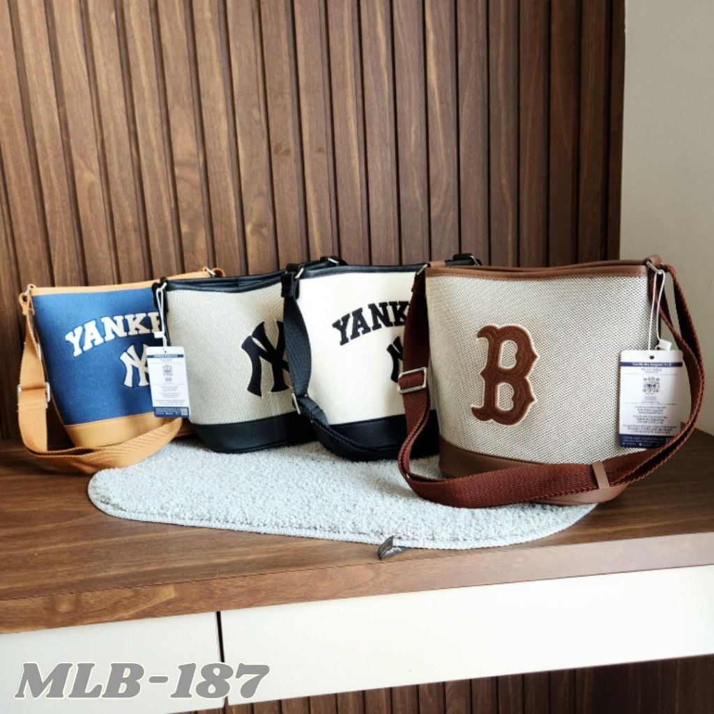 Tas Bucket Wanita MLB-Korea Varsity Basic Canvas Bucket Bag NEW YORK YANKEES