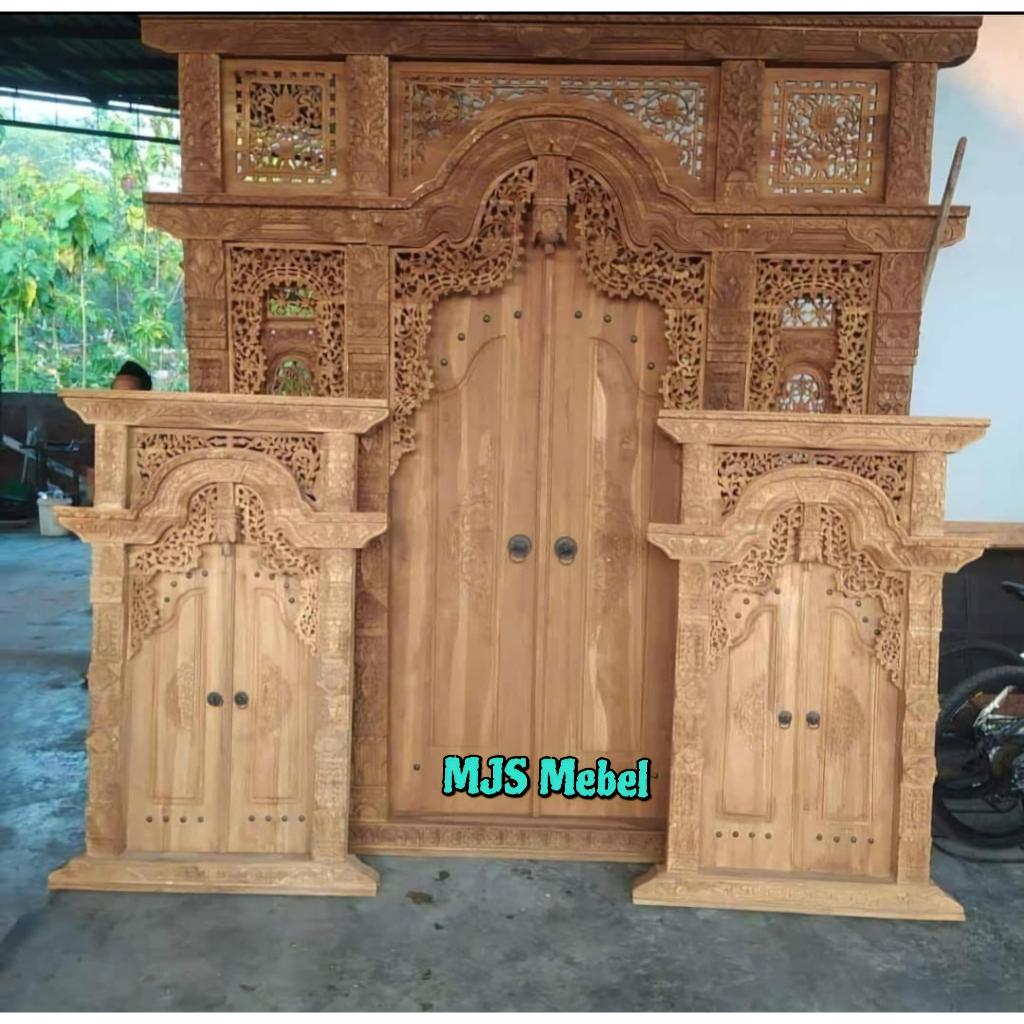 Paket Hemat 1 set Pintu Gebyok Ukir Kayu Jati Asli Jepara dan 2 Jendela Gebyok Murah