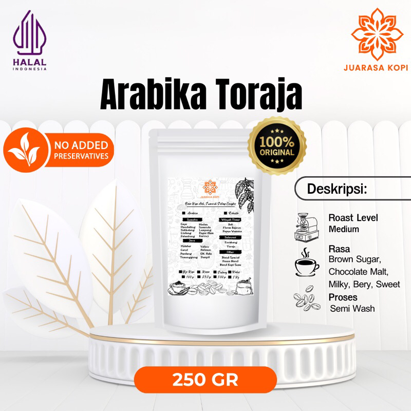 

Kopi Arabika Toraja - Bubuk Murni Biji Premium 250gr - Coffee Roast Bean