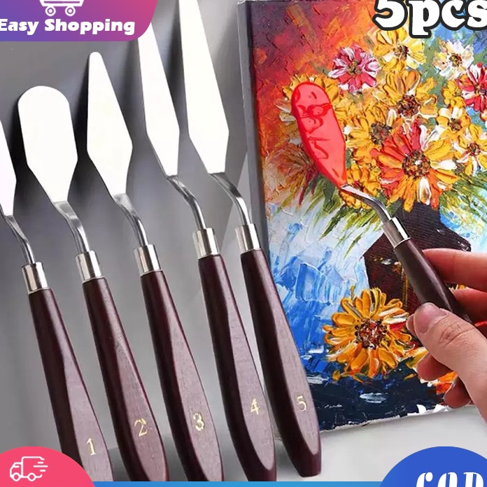 

PROMO TERGILA 5PCS Pisau Palet Besi tahan karatPisau Palet LukisSpatula Dekorasi Kue Lukis Ukir Palette Knife