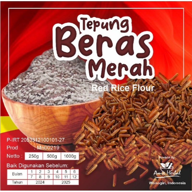 

Tepung beras merah/beras merah/tepung beras/red rice flour.