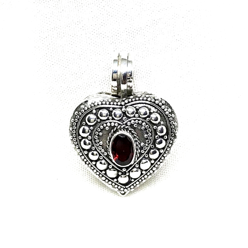 Liontin Kalung Pendant Perak Silver Bali Bayi Box Buka Tutup Jantung Hati Love Jawan Batu Garnet Asl