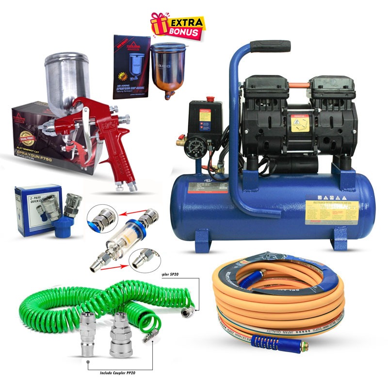 GRATIS ONGKIR DAN COD Komplit Mesin Kompresor angin/listrik OILLESS 1HP 9 LITER Portable H&L PAKET K