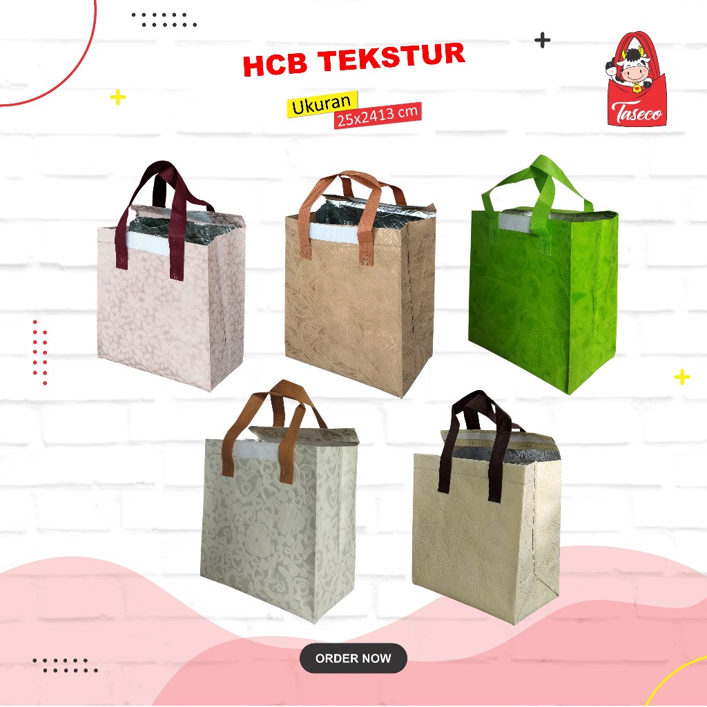 

Tas Bekal Cooling Bag Bahan Spunbond Tas Makanan Anti Air Tas Kotak Makan UK 25x24x13 Tekstur
