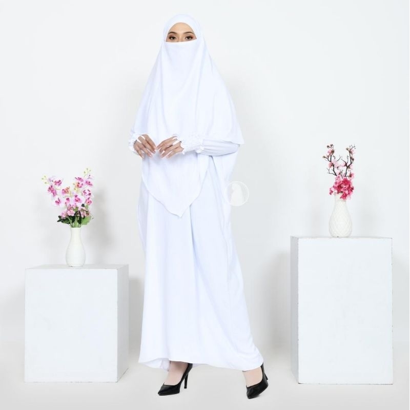 gamis putih polos / gamis wanita muslim / gamis umroh wanita