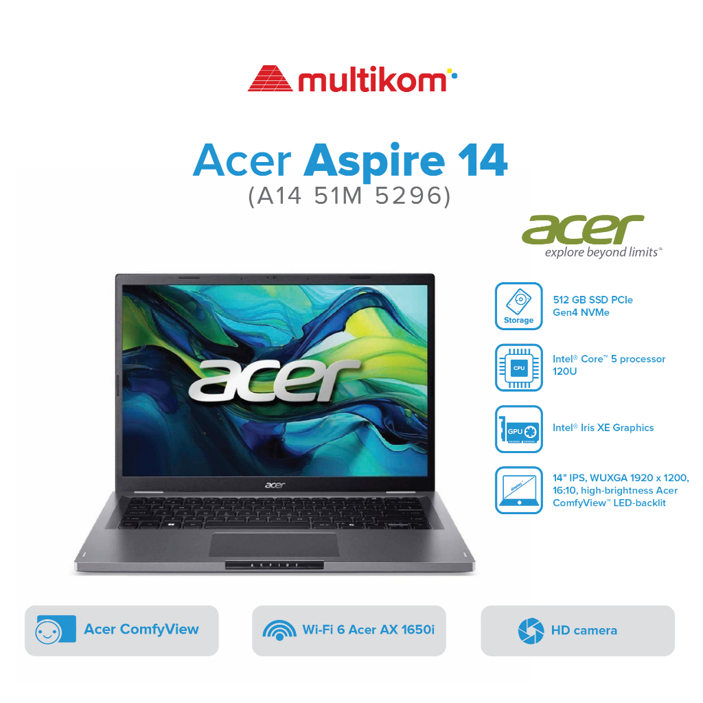 Acer Aspire 14 A14 51M 5296 Core I5 120U 16GB 512GB W11 OHS