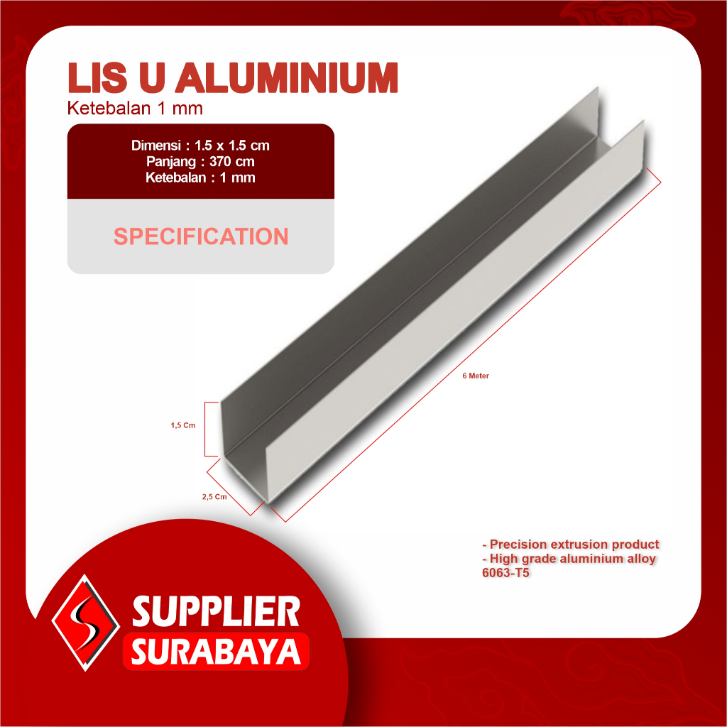 Lis U Aluminium ketebalan 1 mm